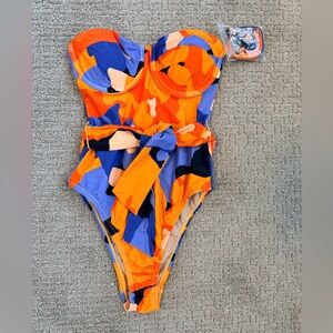 NWT Tabitha Brown OnePiece Swimsuit Floral Belted Convertible Straps XXS